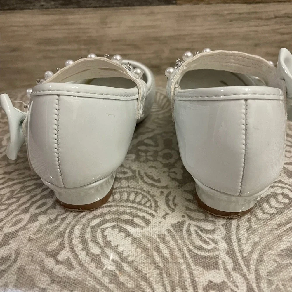 White Pearl Rhinestone Mary Jane Dress Shoes Bow‎ Toddler Girl Formal Party sz 7